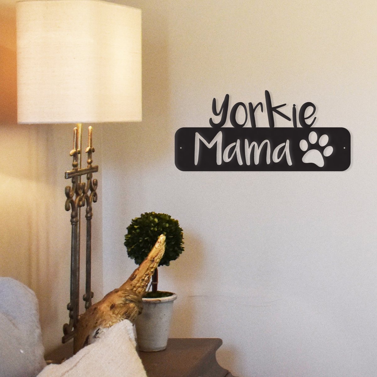 Yorkie Mama black metal dog wall art sign