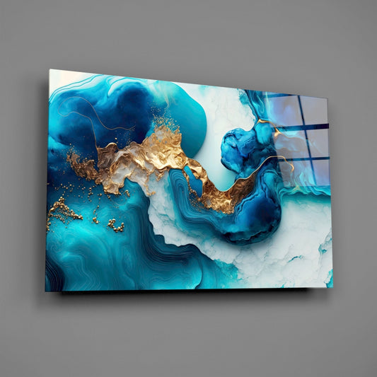 Ethereal Turquoise and Gold Glass Wall Art