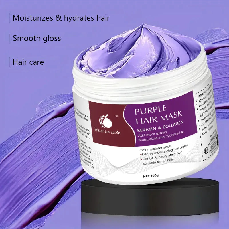 Purple hair mask with keratin and collagen neutralizes brass