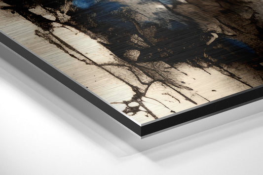 American flag eagle brushed aluminum panel corner close-up showing the brushed metal grain