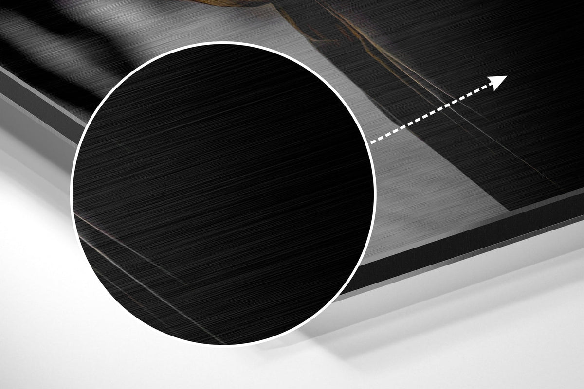 Magnified detail of the brushed metal grain showing through the dapper panther in a fur coat print