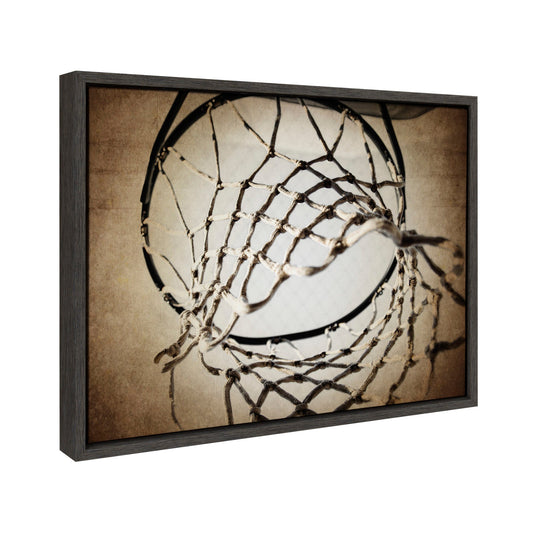 Vintage Basketball Net Framed Canvas Wall Art