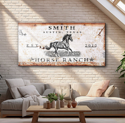 Rustic Horse Ranch Sign Personalized Canvas Wall Art