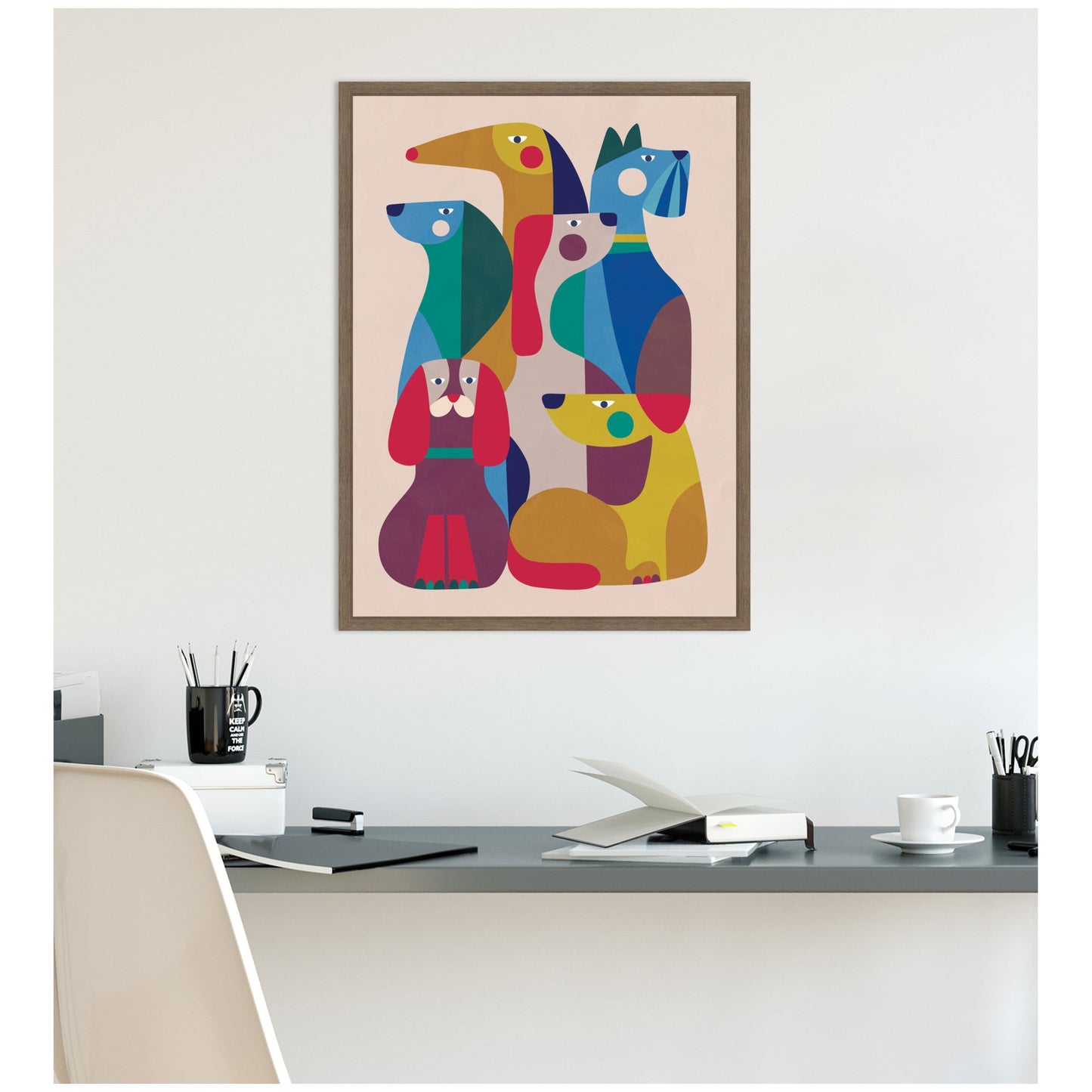Retro Modern Abstract Dogs Framed Canvas Art