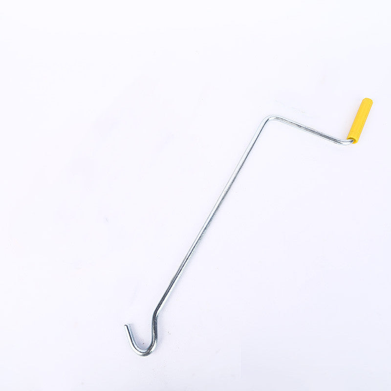 Metal hook with a yellow handle on a white background