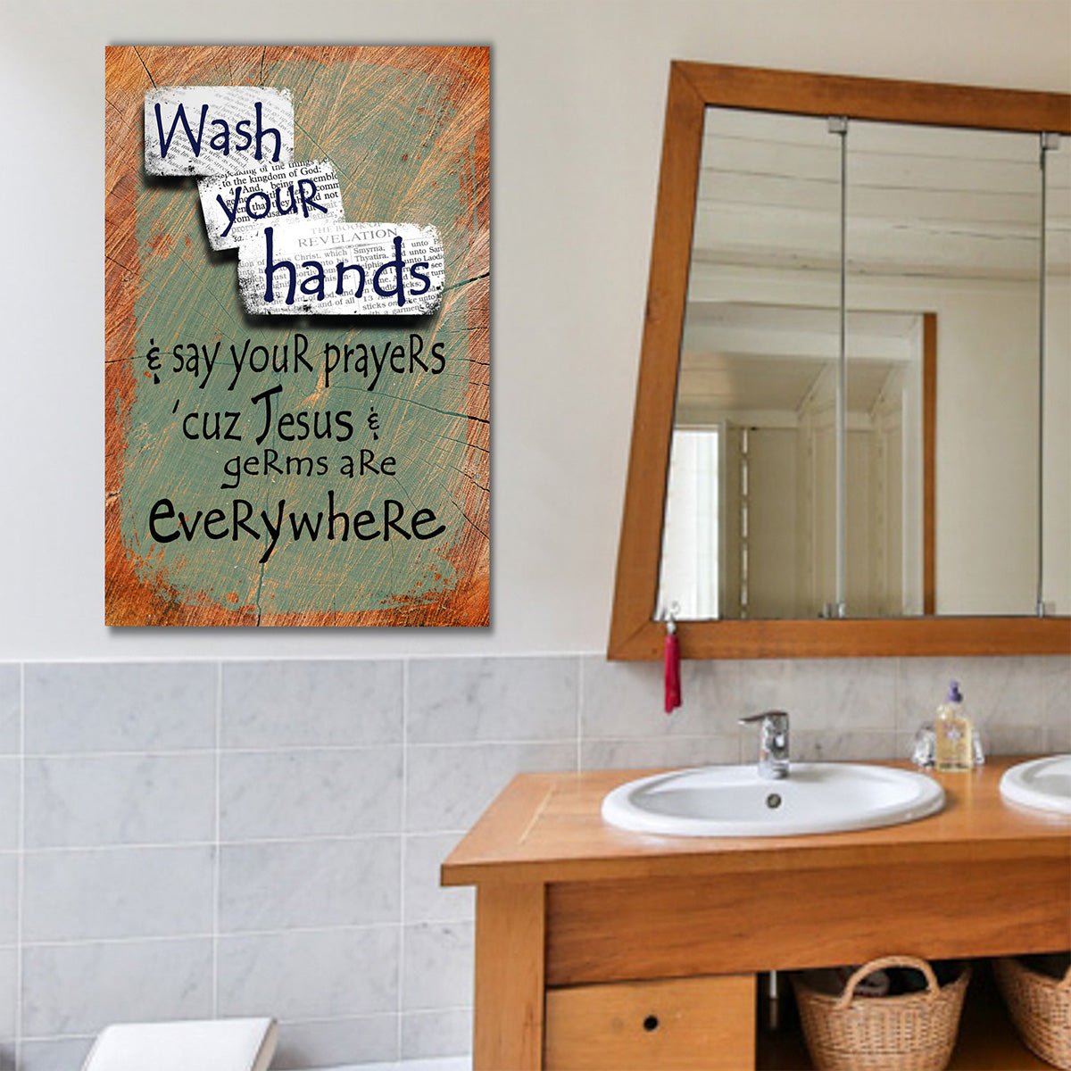 Wash your hands say your prayers bathroom canvas wall art