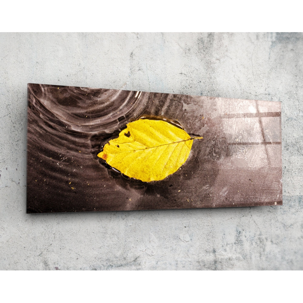 Yellow leaf glass wall art