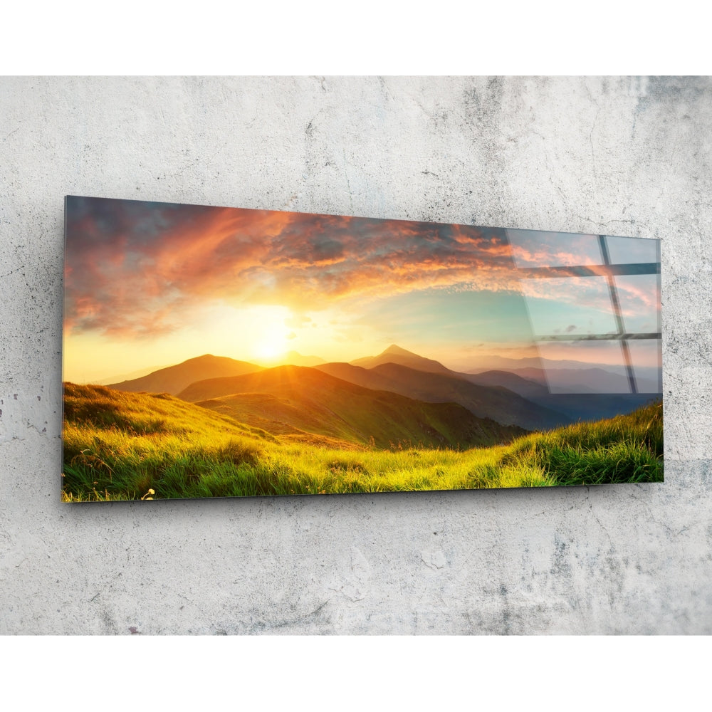 Valley landscape tempered glass wall art on a wall