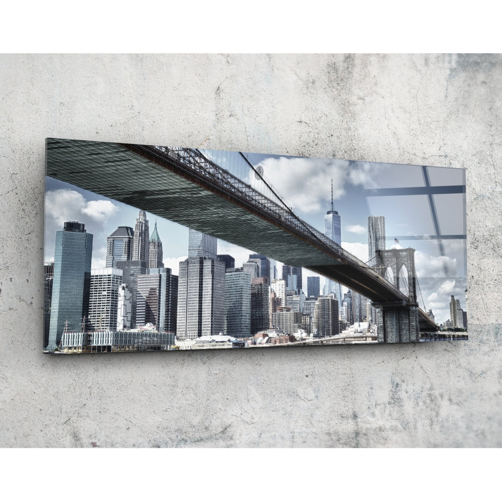Brooklyn Bridge glass wall art of the New York City skyline