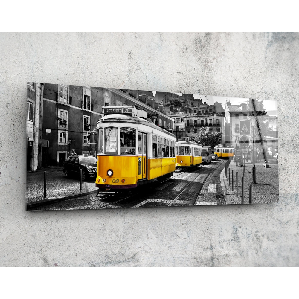Lisbon tram glass wall art