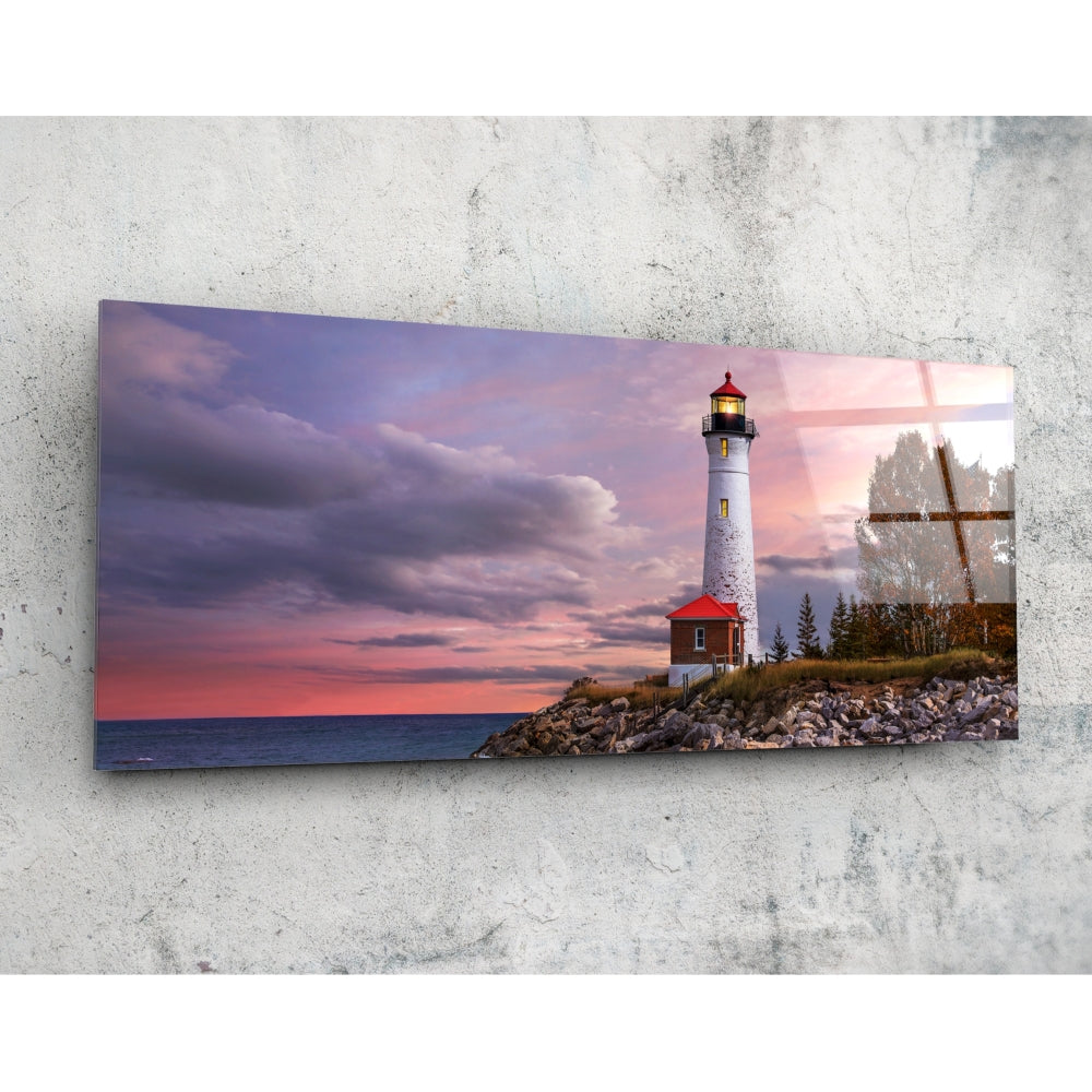 Lighthouse twilight tempered glass wall art