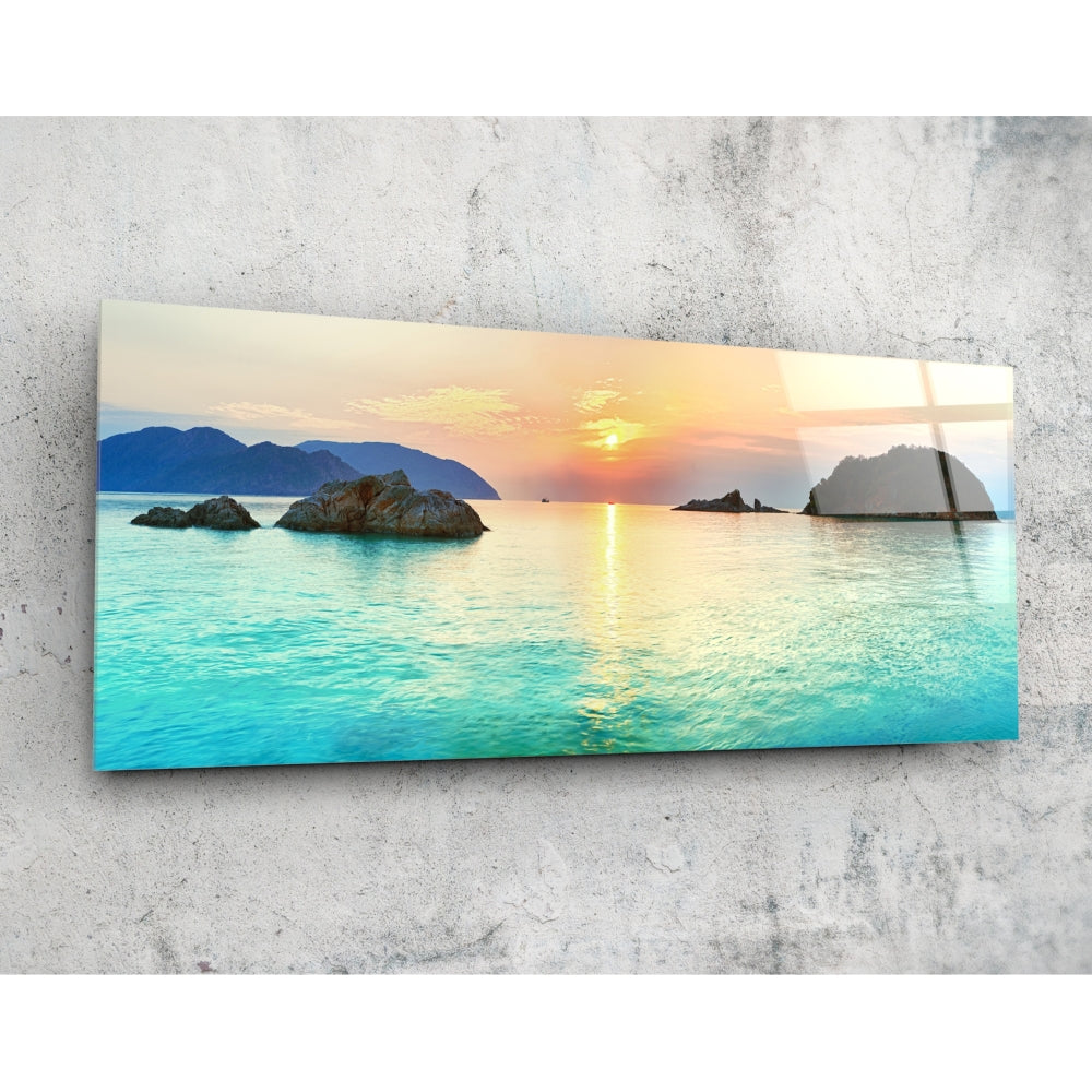 Turquoise bay islets sea glass wall art