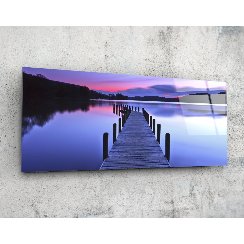 Twilight wooden jetty glass wall art