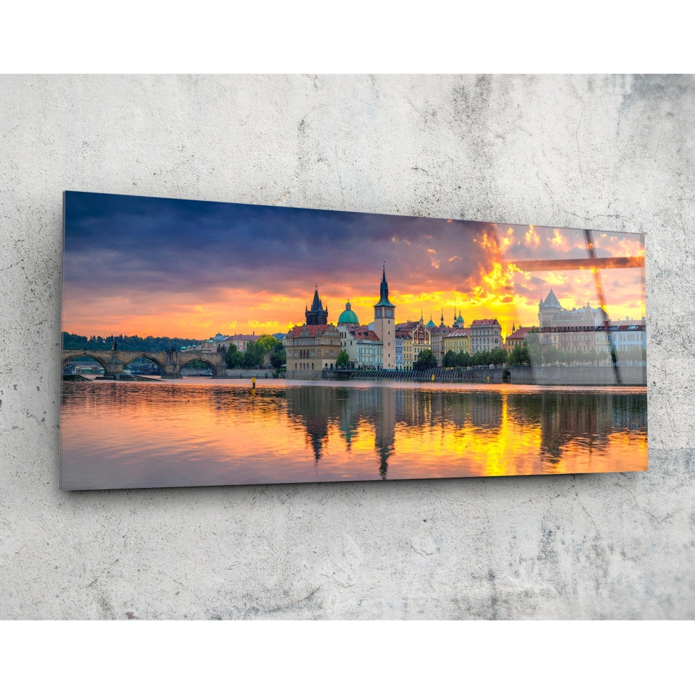 Prague cityscape glass wall art