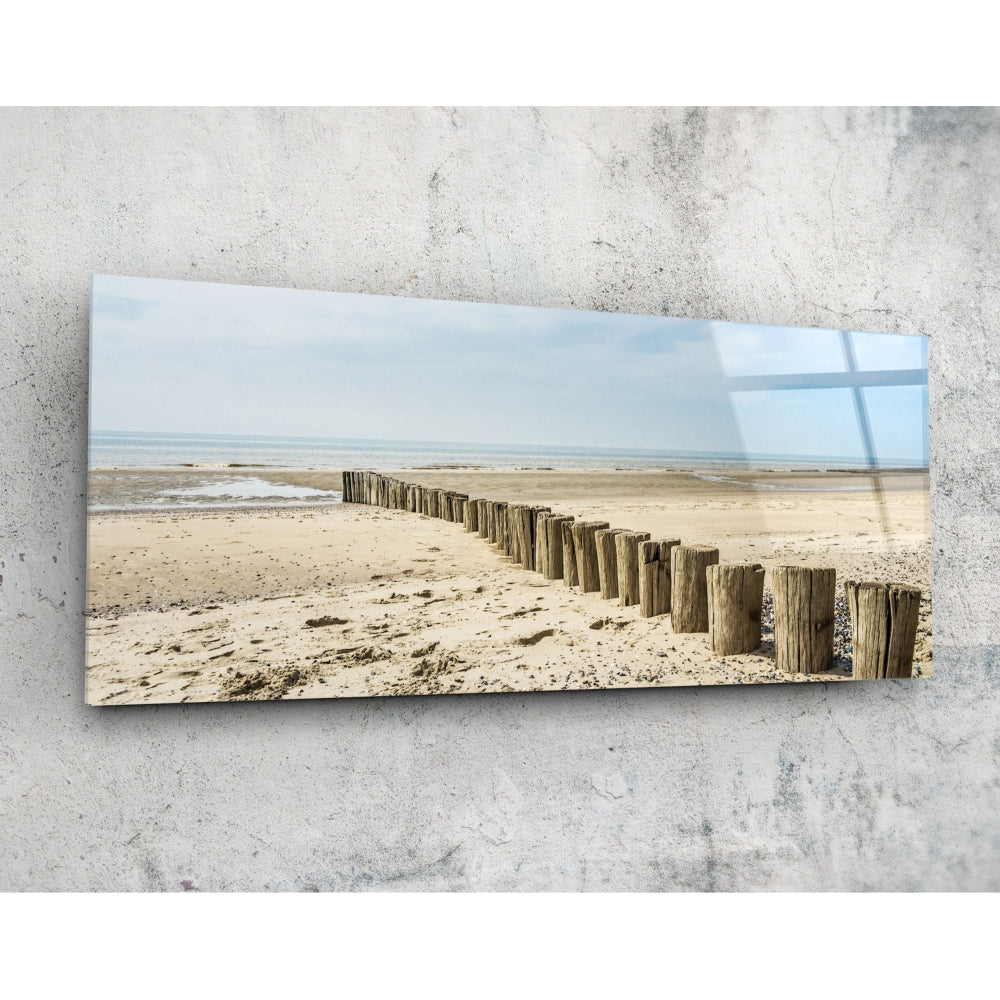 Beach glass wall art coastal shoreline scene on tempered glass