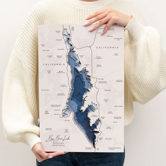 Wooden Big Bear Lake Map Wall Art