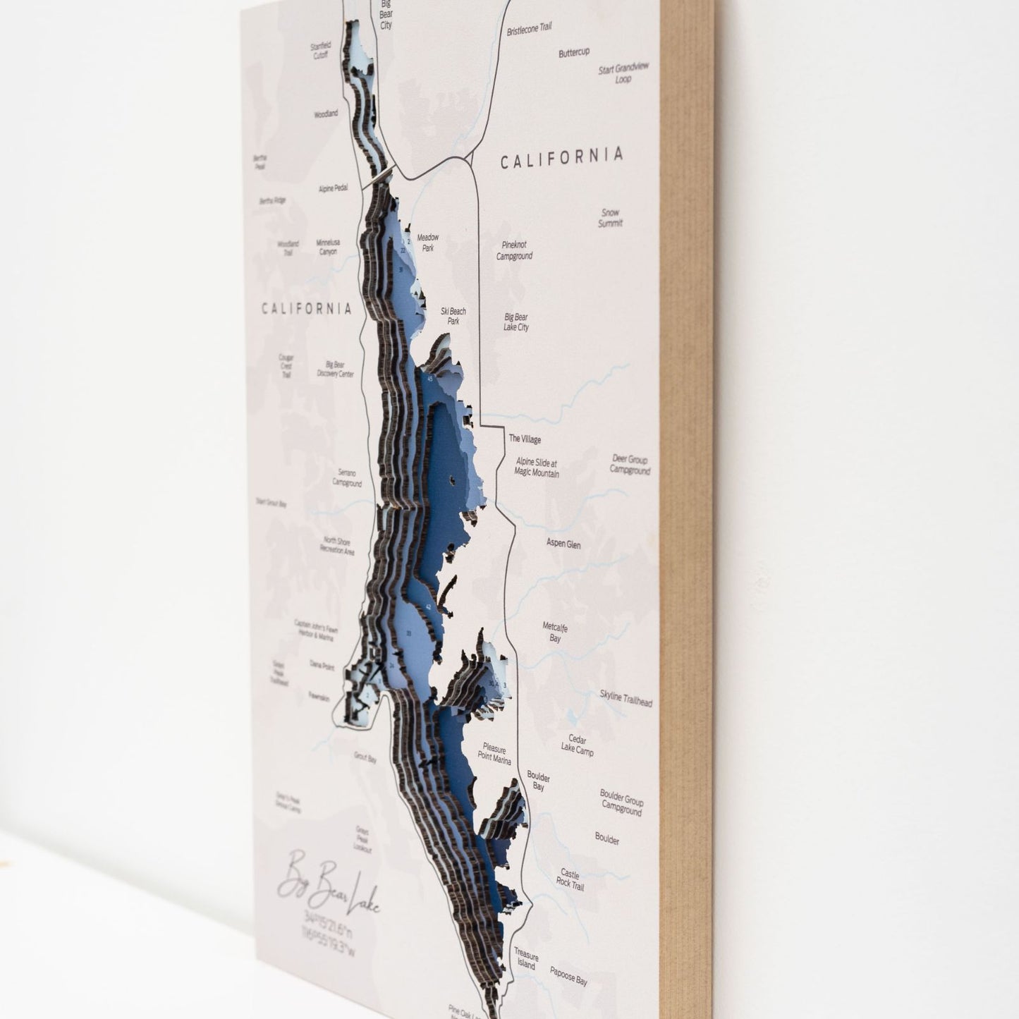 Wooden Big Bear Lake Map Wall Art