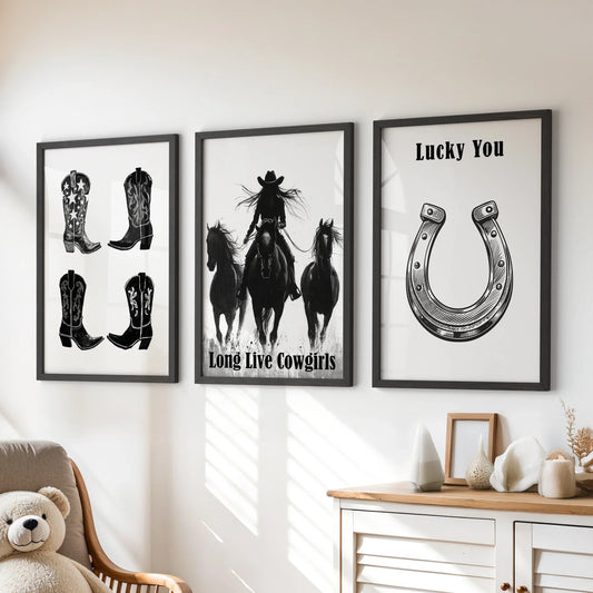 Western Cowgirl Wall Art Set of 3 Rustic Ranch Prints