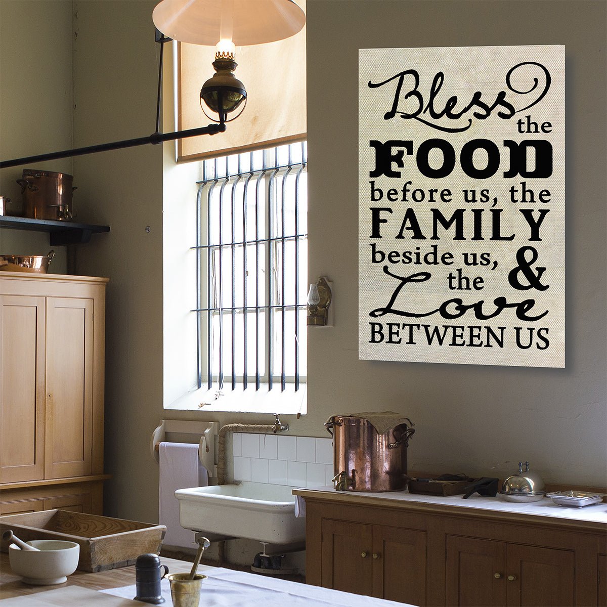 Bless the food before us family blessing canvas wall art