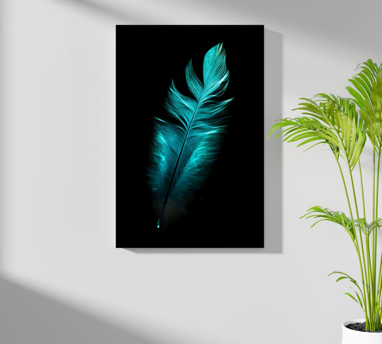 Teal Feather Metal Wall Art