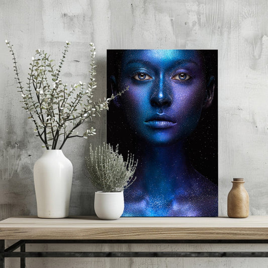 Blue Cosmic Glitter Face Aluminum Print