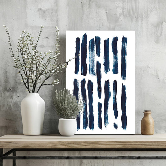 Navy Vertical Brush Stroke Metal Wall Art
