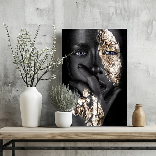 Gold Leaf Half Mask Woman Aluminum Print