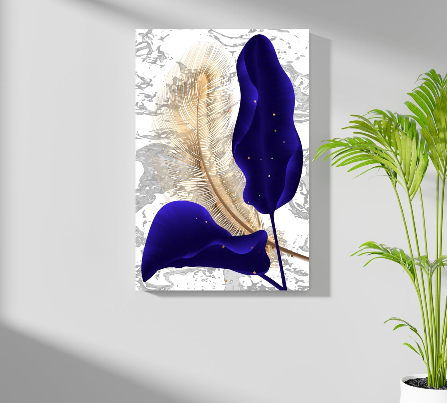 Navy Blue Leaves Metal Wall Art