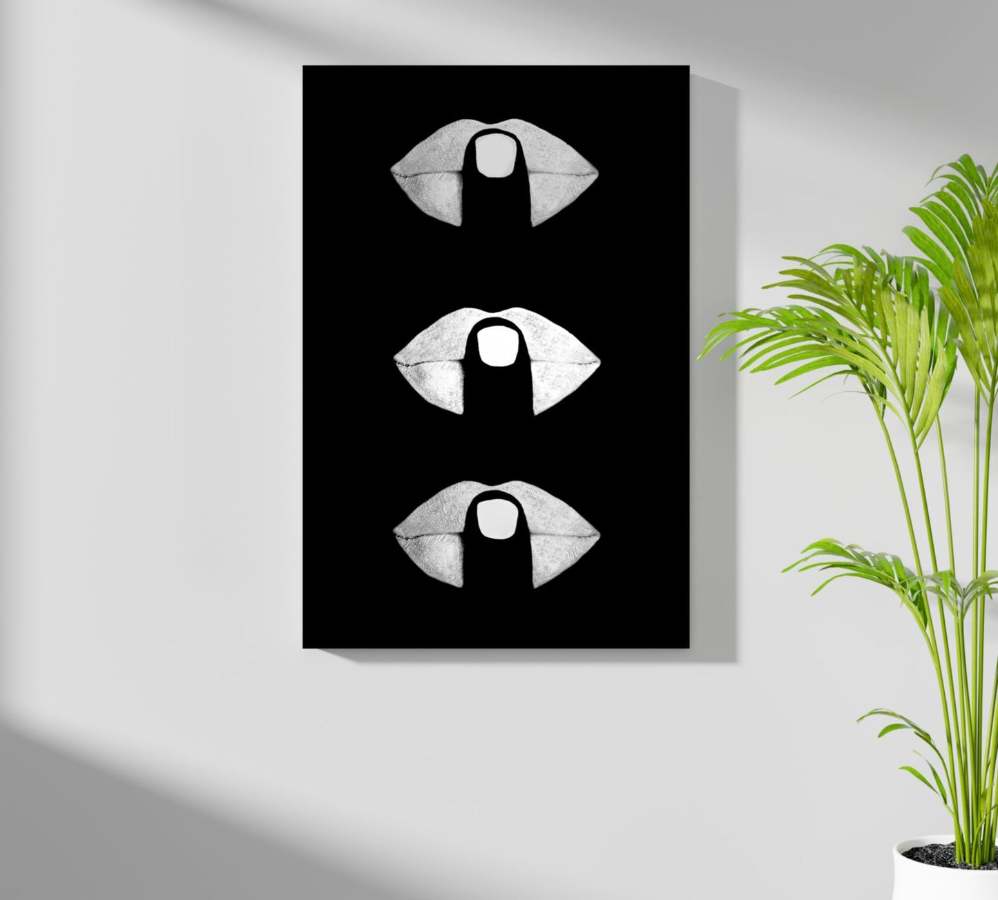 Hush Lips Black And White Metal Wall Art