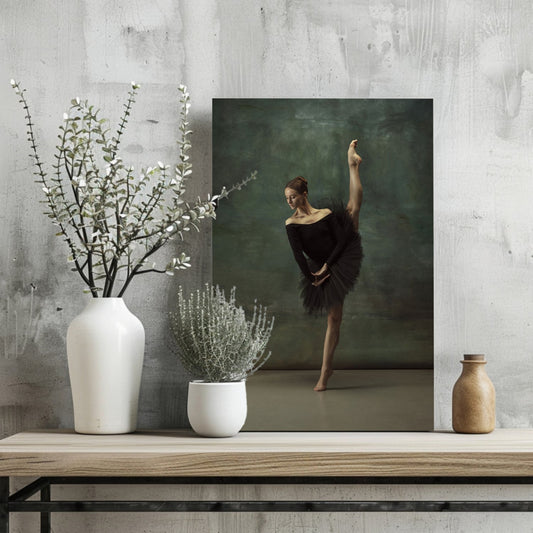 Black Tutu Ballerina Vertical Leg Pose Aluminum Print