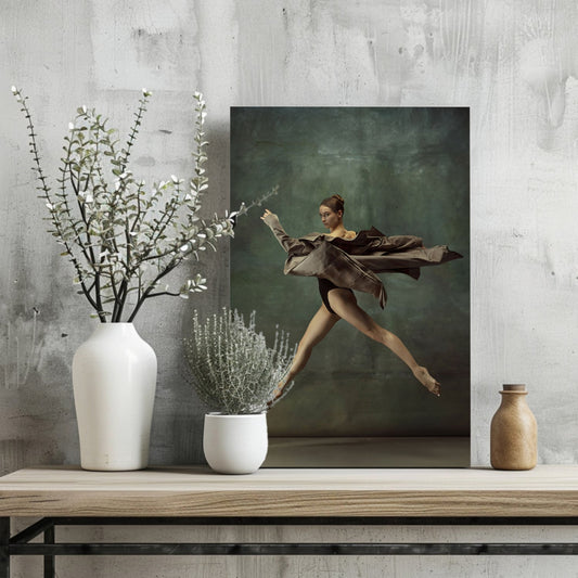 Leaping Dancer Brown Fabric Aluminum Print