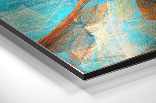 Turquoise Orange Leaf Vein Abstract Metal Wall Art