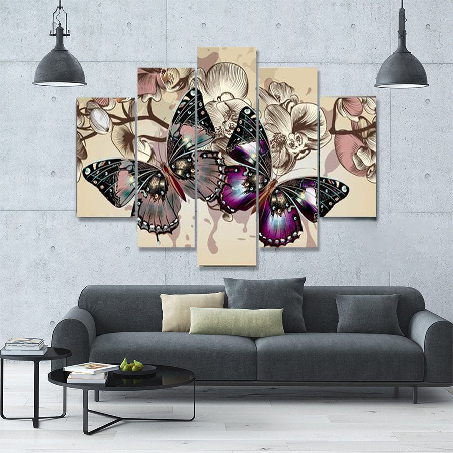 Butterflies In Motion 5-Piece Canvas Wall Art