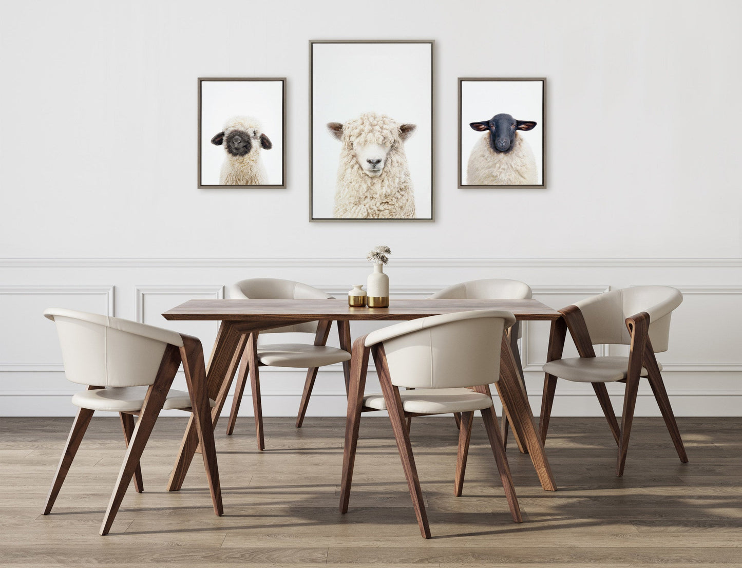 Sheep Portrait Framed Canvas Set, Farmhouse Wall Art