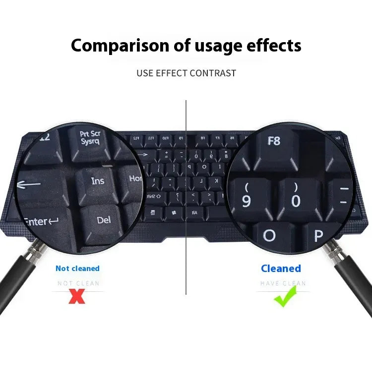 Before and after keyboard cleaned with gel close-up
