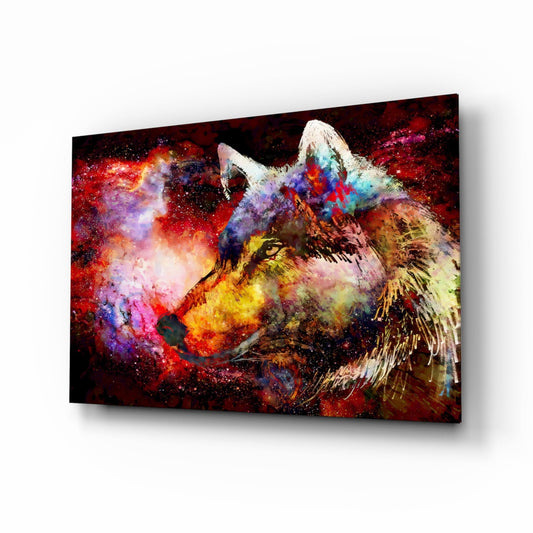Colorful Wolf Glass Wall Art Cosmic Print