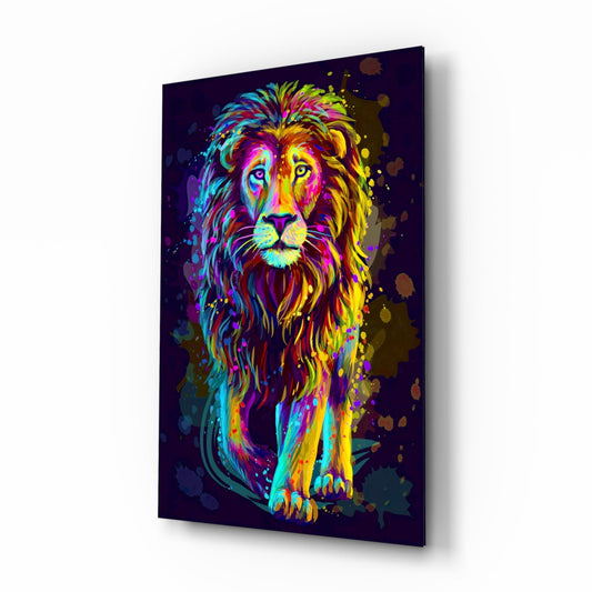 Neon Splash Lion Glass Wall Art