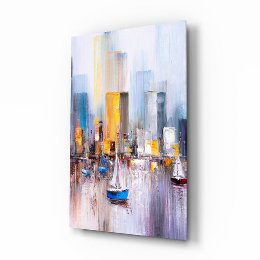 Harbor City Impressionist Glass Wall Art