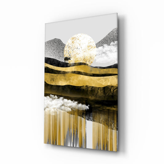 Gold Moon Deer Glass Wall Art