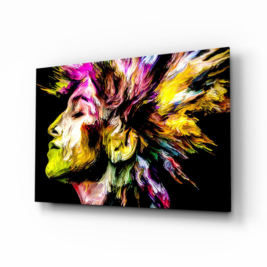 Golden Yellow Vivid Mind Profile Glass Wall Art