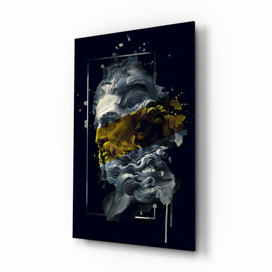 Gilded Poseidon Bust Glass Wall Art