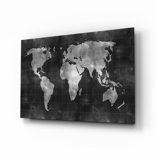 Chalkboard World Map Glass Wall Art