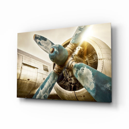 Vintage Propeller Airplane Glass Wall Art