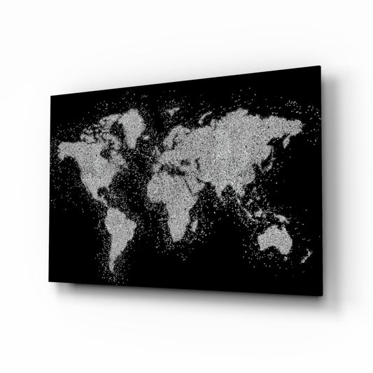 Silver Glitter World Map Glass Wall Art