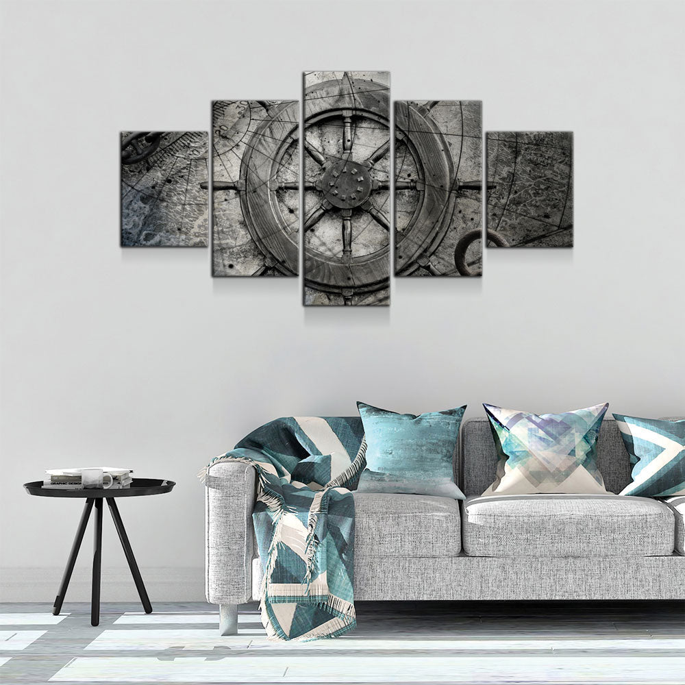 Captain Ships Wheel Nautical Canvas Wall Art Set