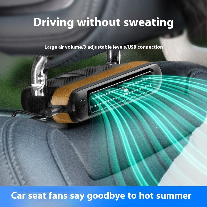 Dual turbine car fan blowing cool air to back seat