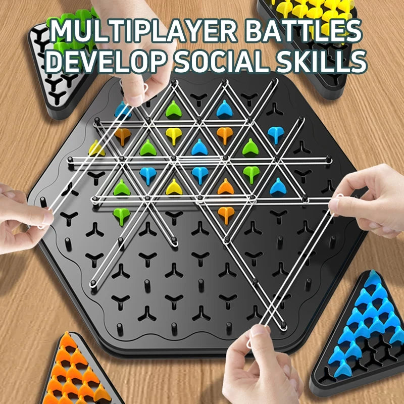 chain triangle chess game on table with players
