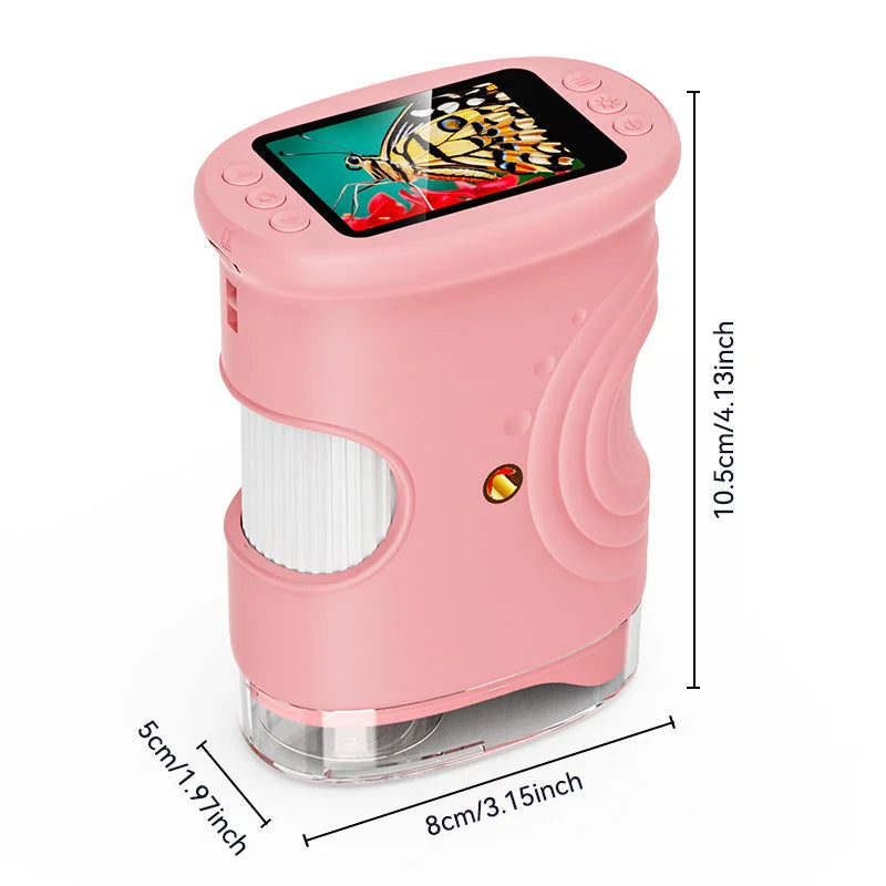 children’s handheld microscope pink edition with digital display for insect observation