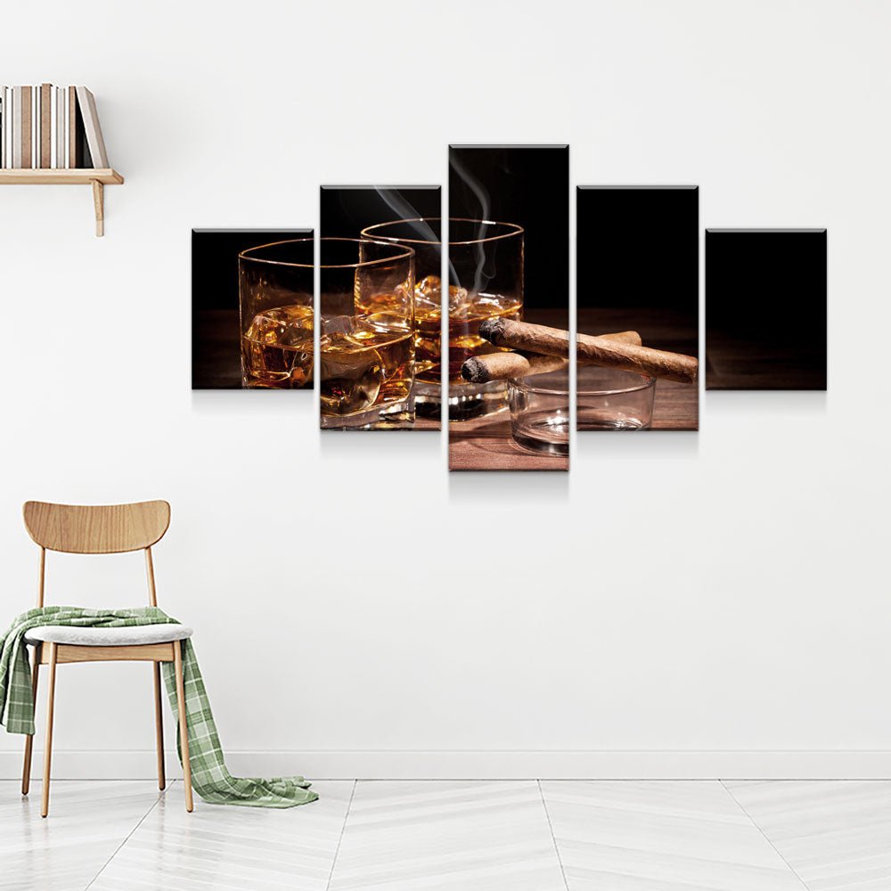 Cigar And Bourbon 5-Piece Canvas Wall Art Set
