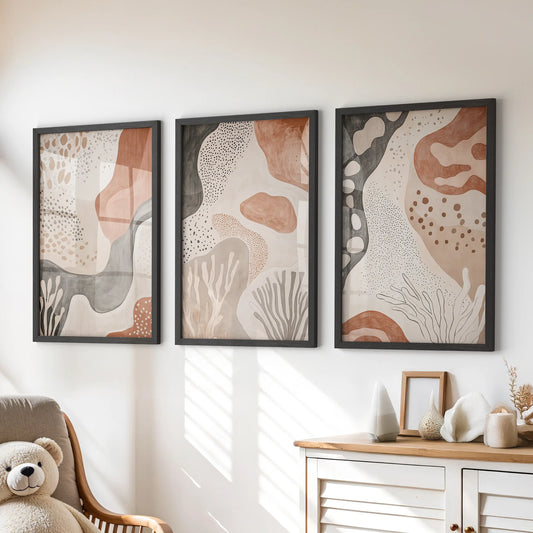 Terracotta Boho Abstract Wall Art Set of 3 Neutral Prints